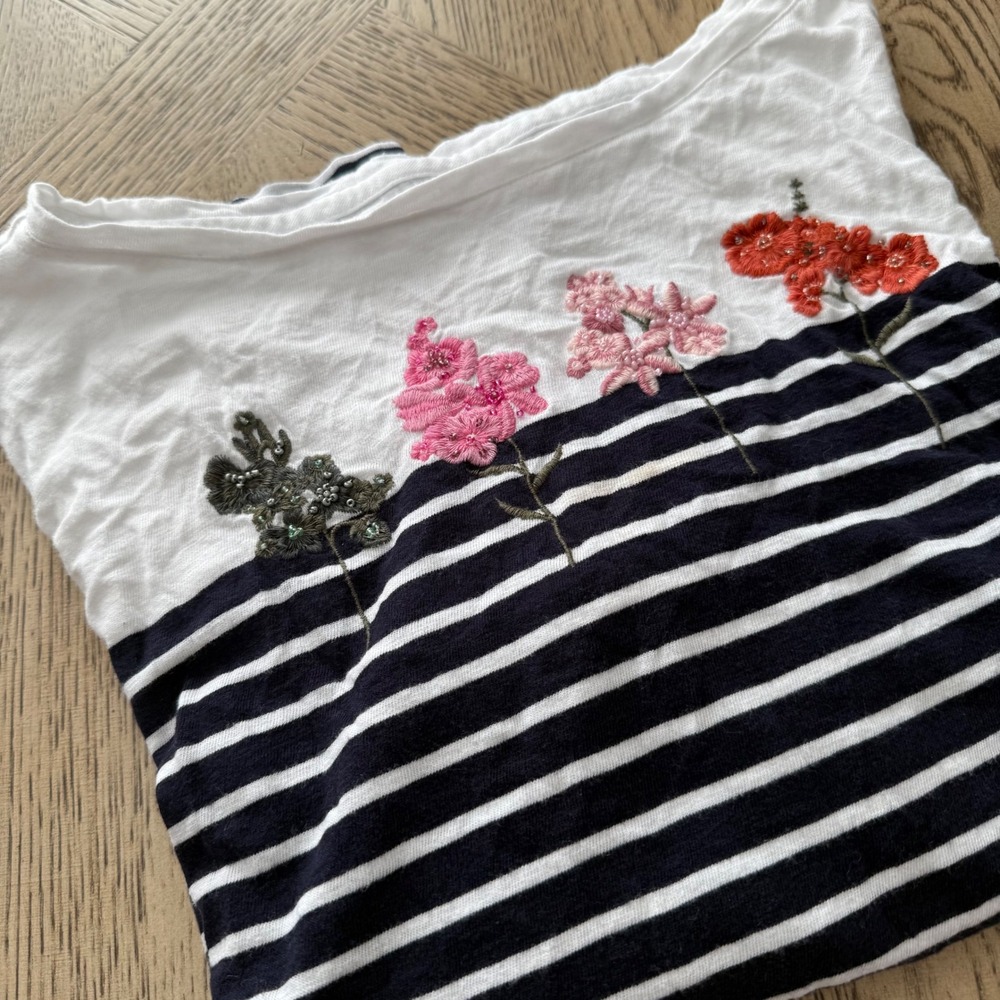Talbots Plus‎ Women's 2X Embroidered Beaded Floral Striped Knit Top Shirt
